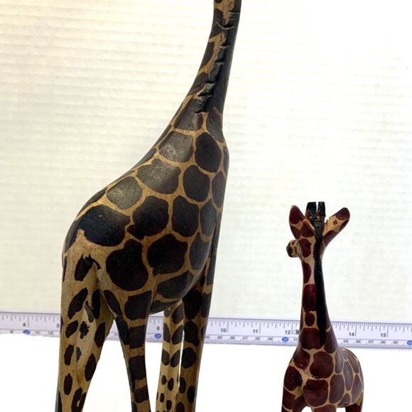 Hand Carved & Painted Wooden Giraffe Statues 12" Tall & 6” Tall Made in Kenya - Picture 4 of 8